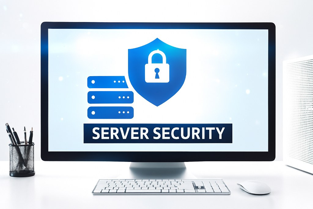 Server security illustration on a computer.