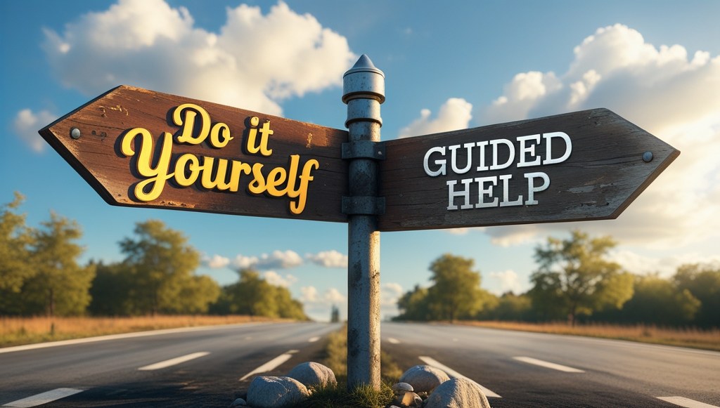 Signpost showing Do it Yourself versus Guided Help hosting options