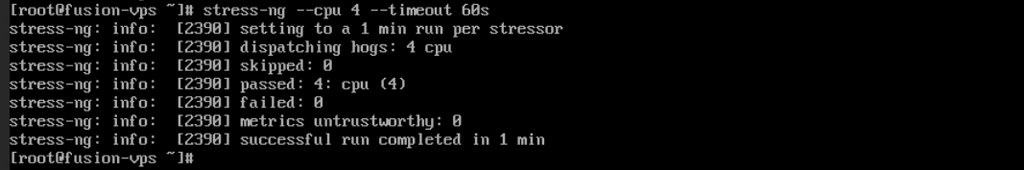 Stress-ng testing results screen.