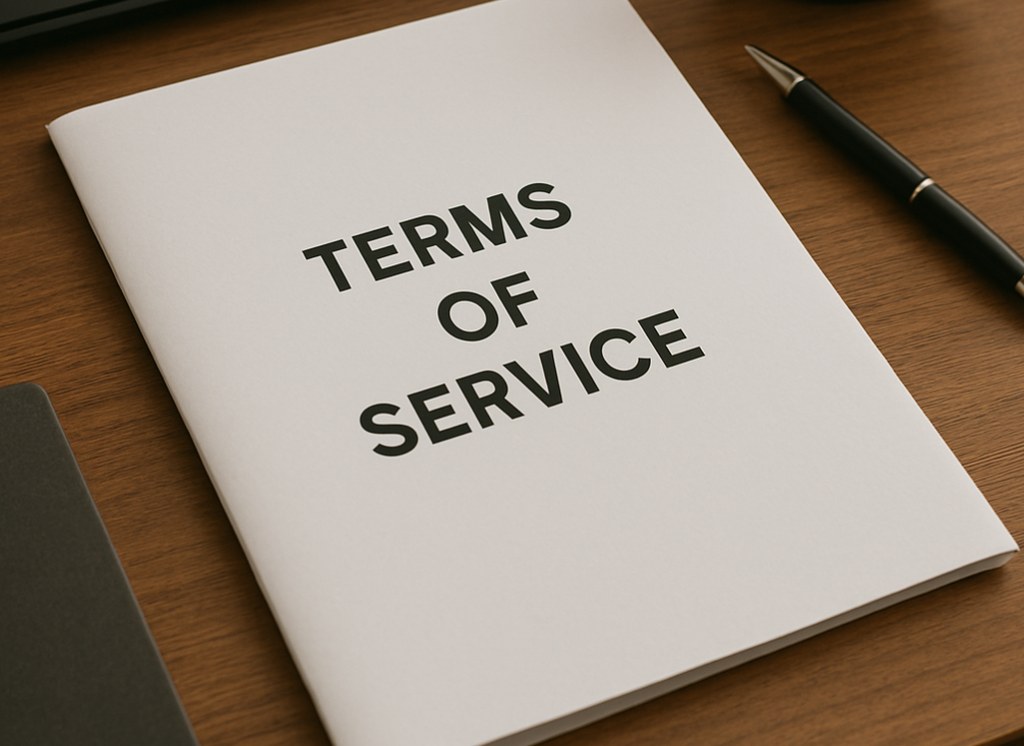 Terms of Service document on an office desk.