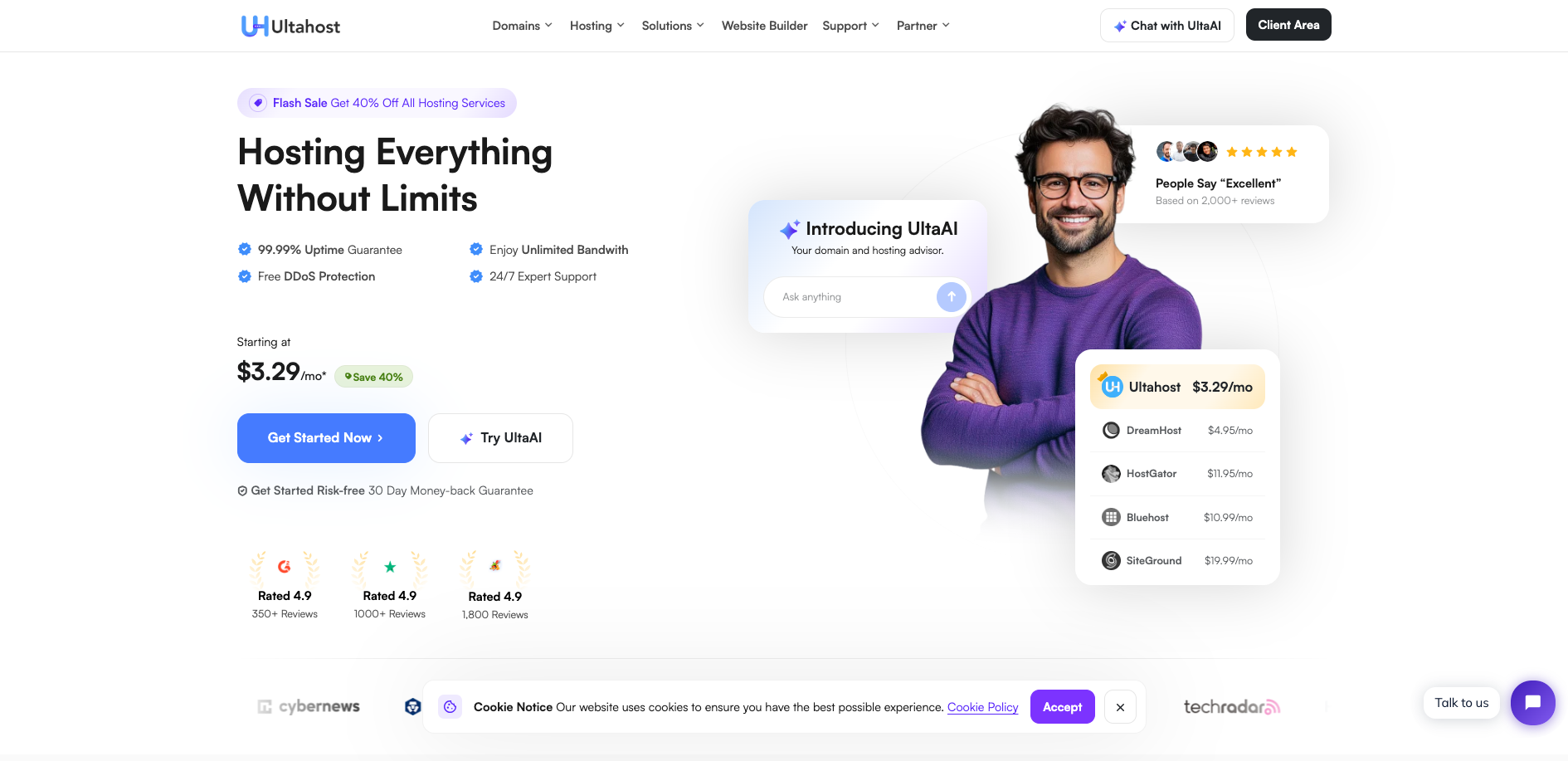 Ultahost website screenshot