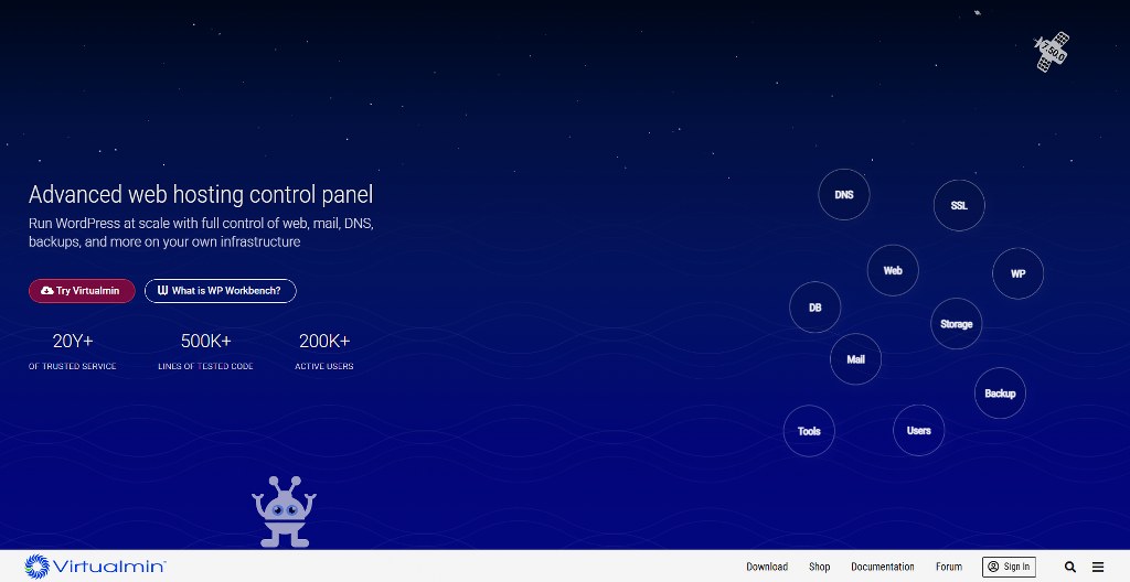 Virtualmin's homepage.