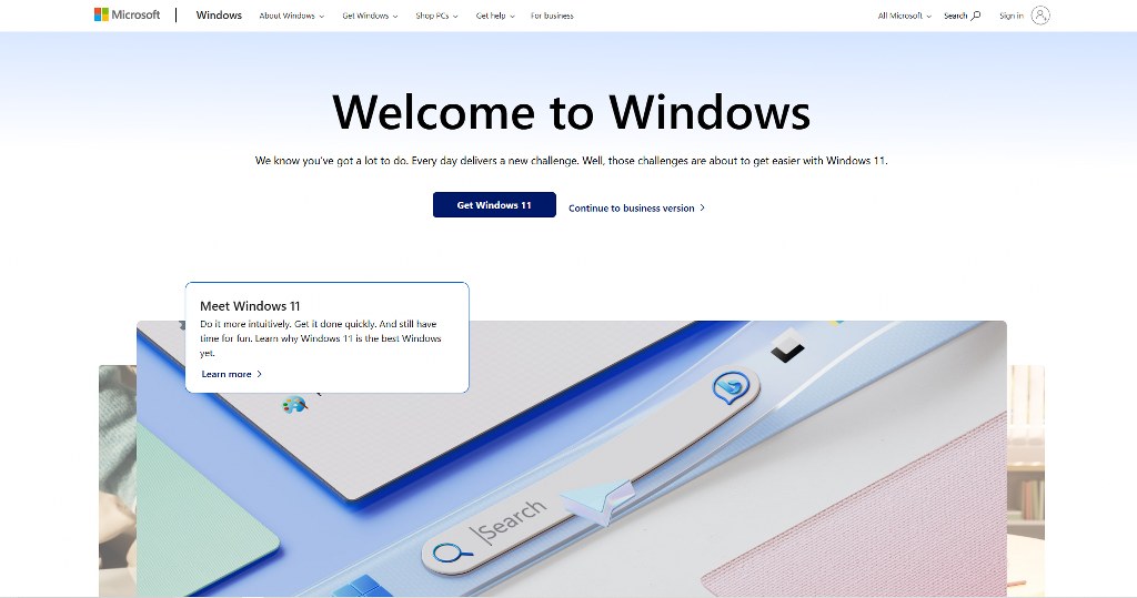 Windows homepage.