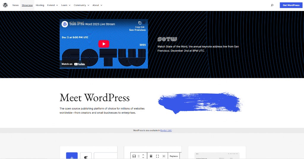 WordPress homepage.