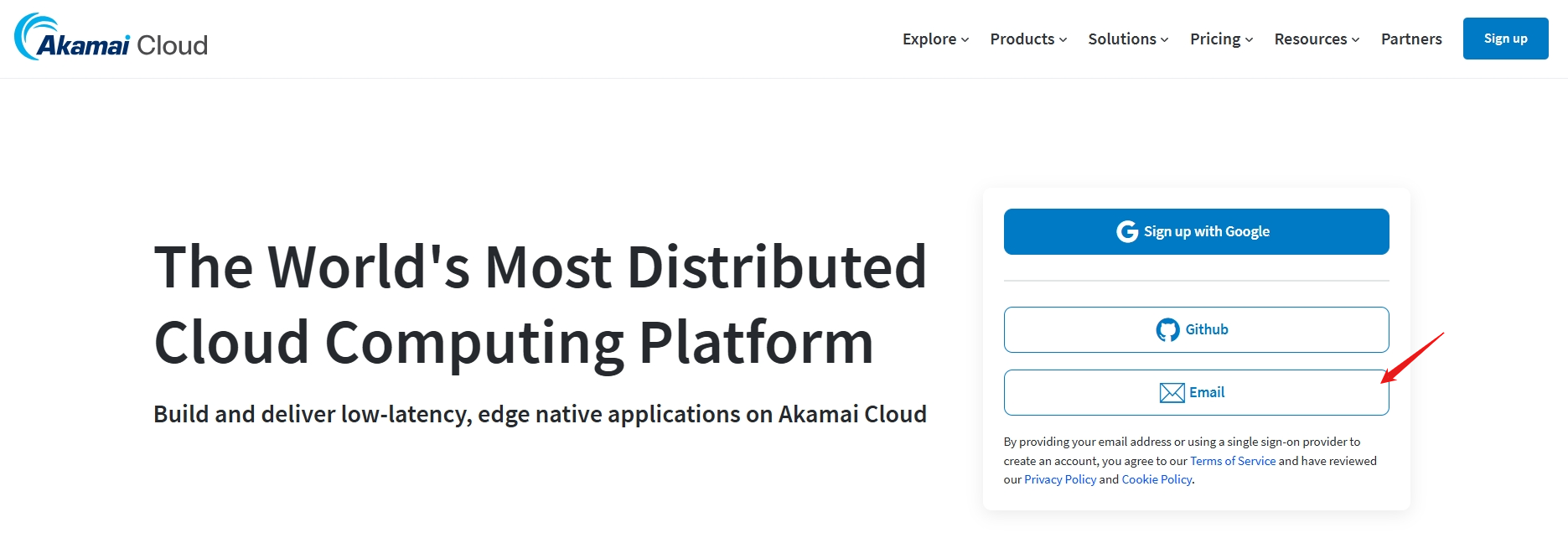Akamai Cloud website with the 
