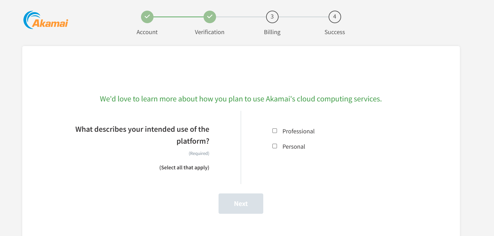 Akamai Cloud registartion step 2