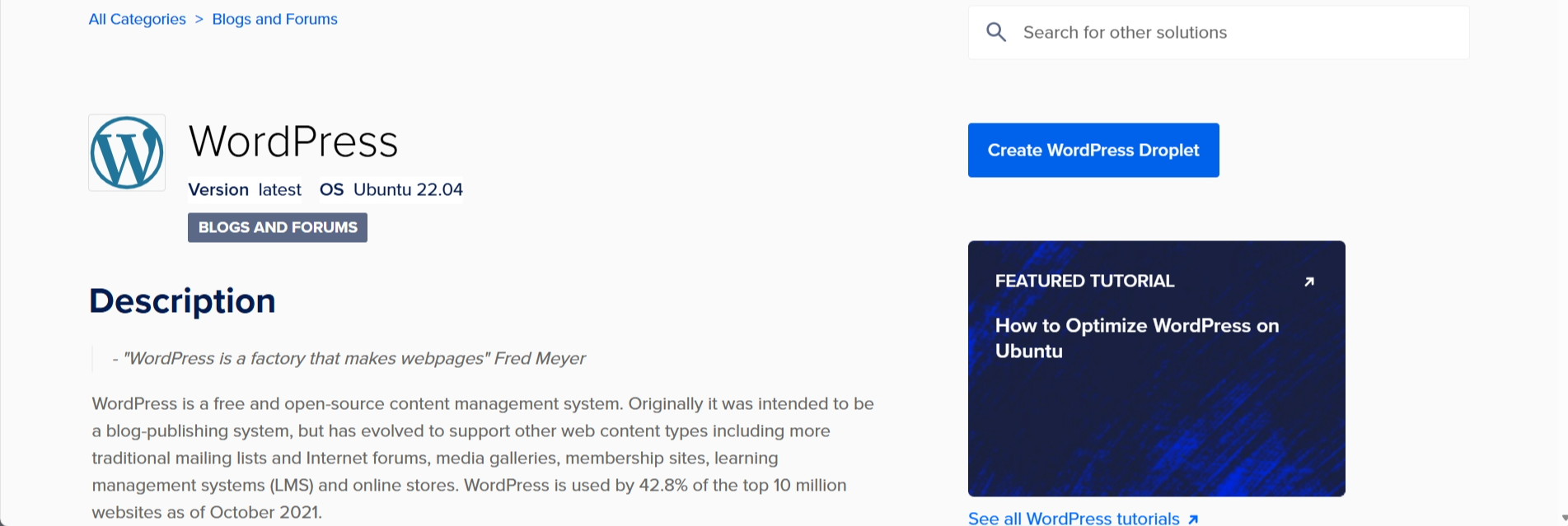 DigitalOcean WordPress page