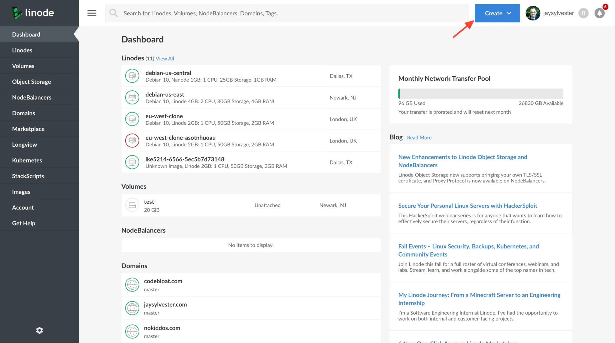 screenshot of Linode 