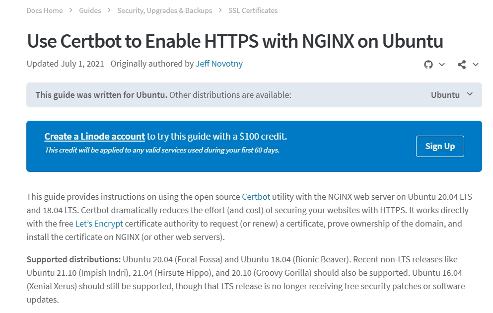 screenshot of SSL Certificates article