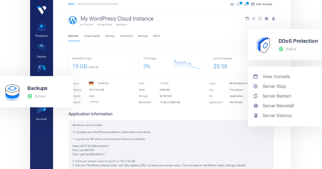 Vultr dashboard