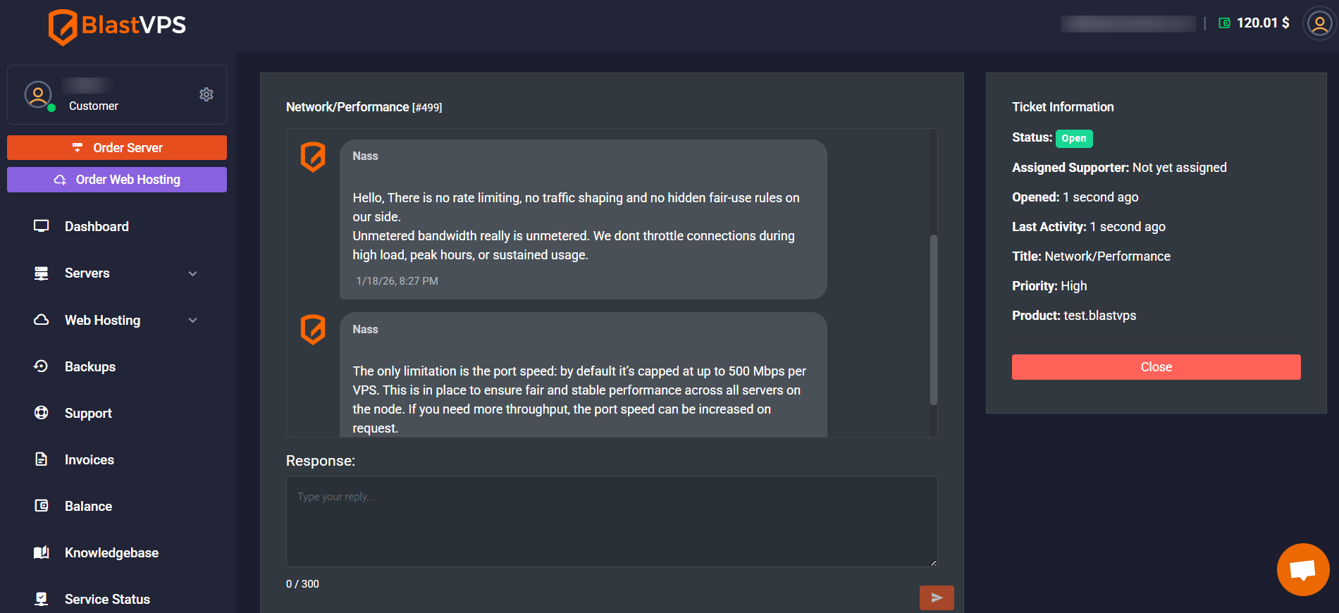 screenshot of Ticket conversation