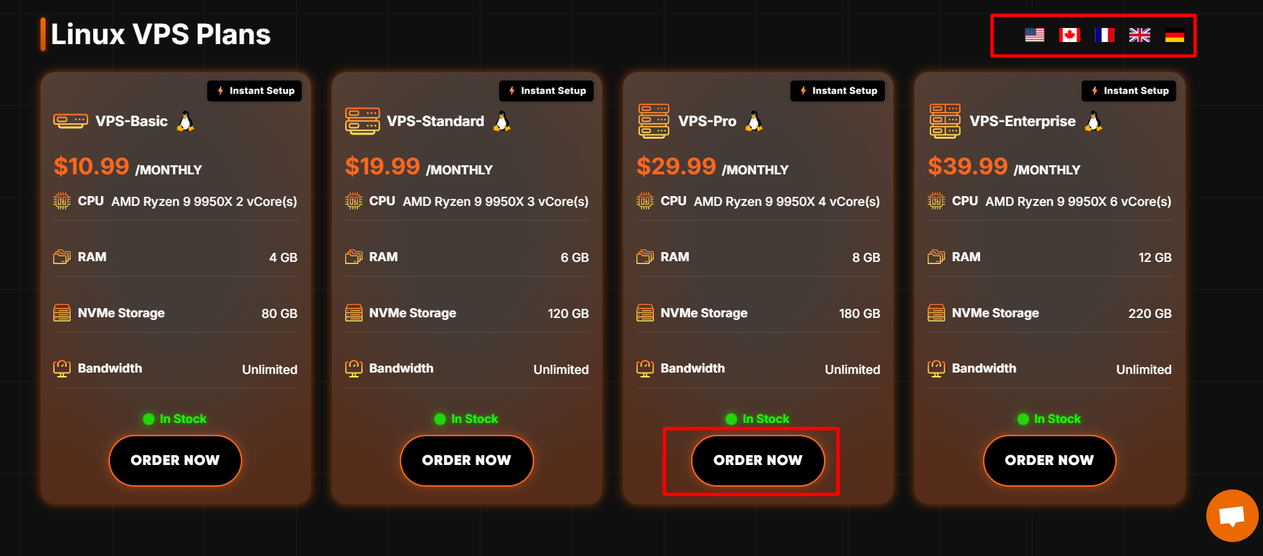 screenshot of Linux VPS Plans