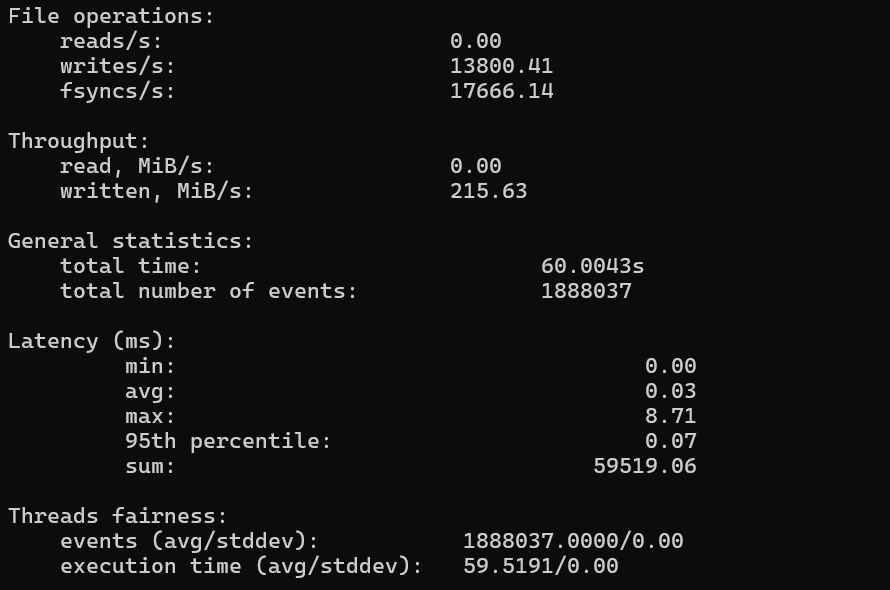 Disk I/O Performance Random Write results