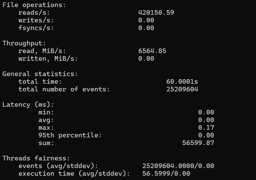Disk I/O Performance Sequential Read test results
