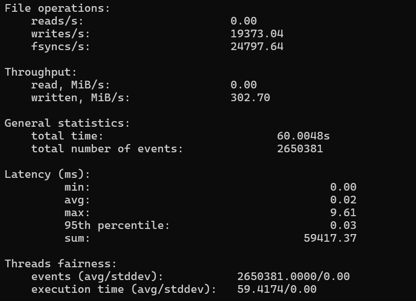 Disk I/O Performance Sequential Write test results