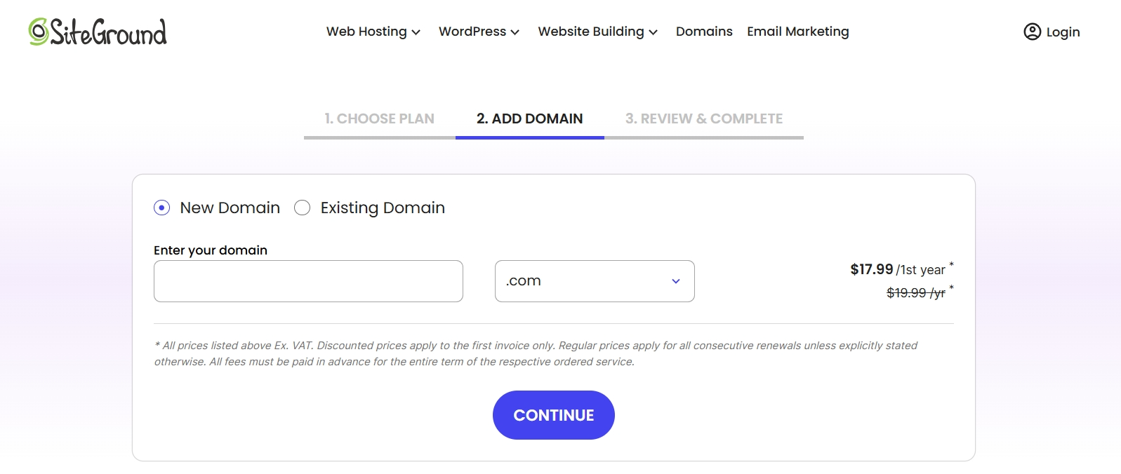 screenshot of Siteground