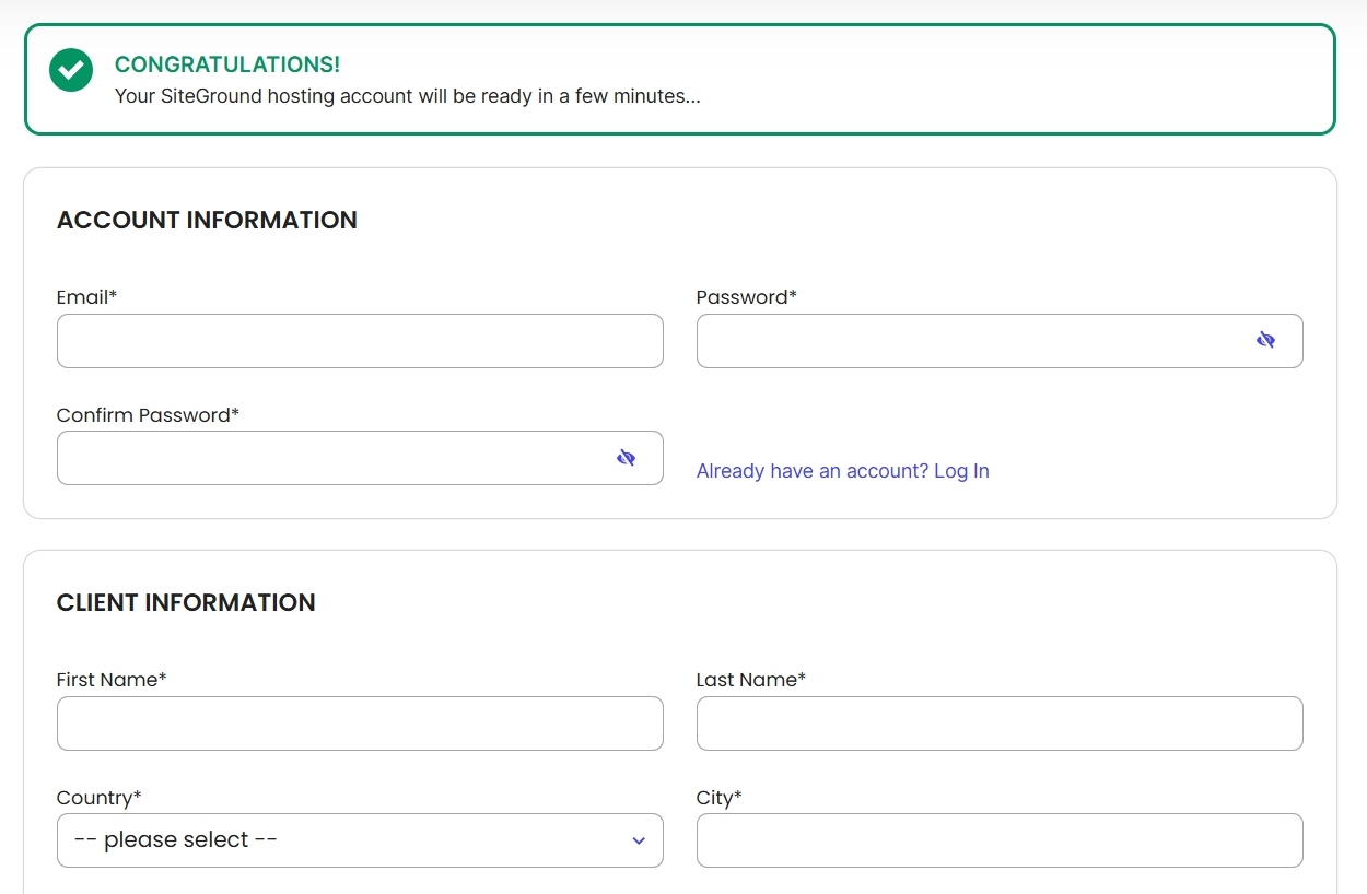 screenshot of Siteground 