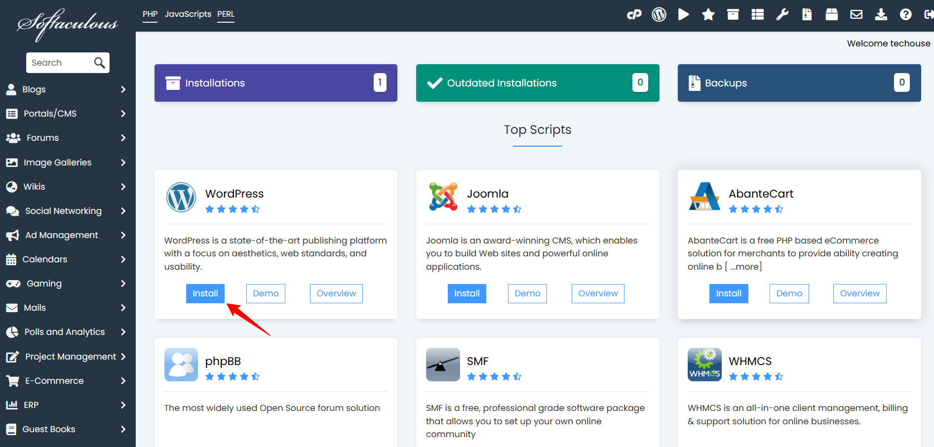 screenshot of the WordPress Installer
