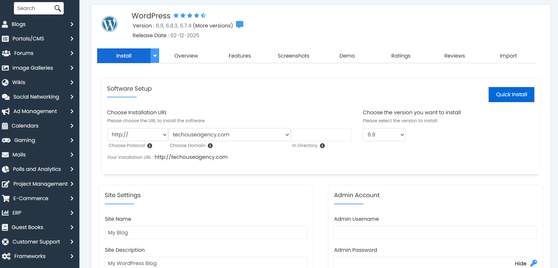 screenshot of the WordPress app page