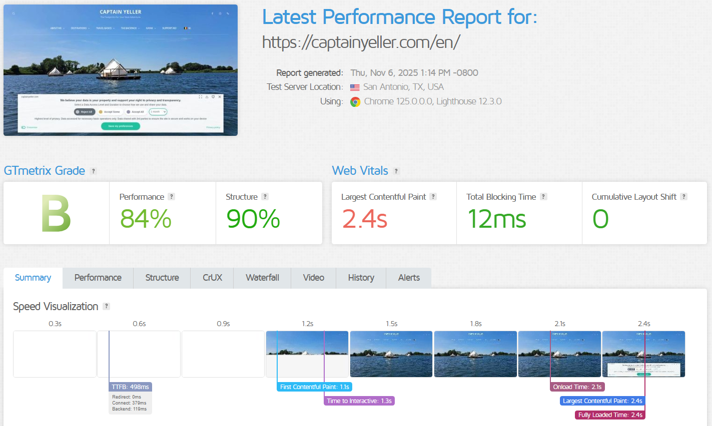 screenshot of Siteground Performance Results