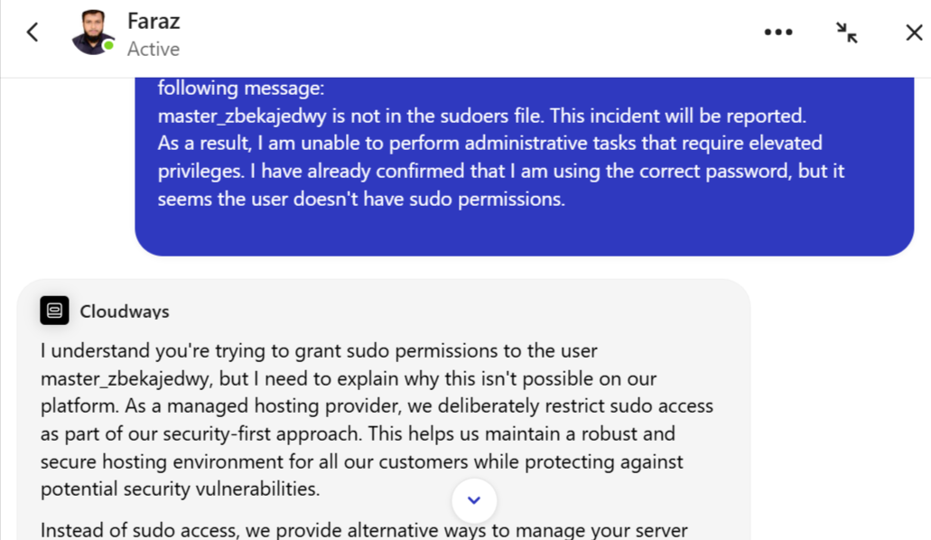 Cloudways Livechat Support