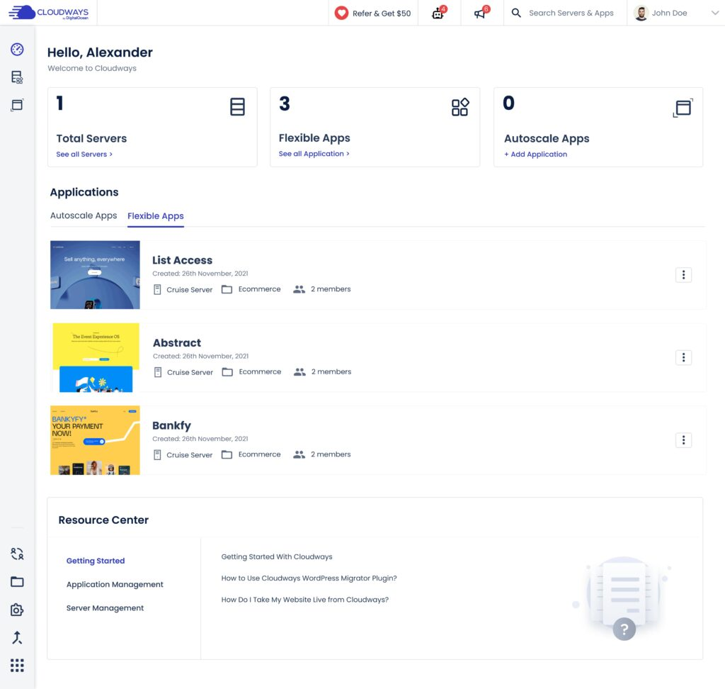 screenshot of Cloudways Dashboard