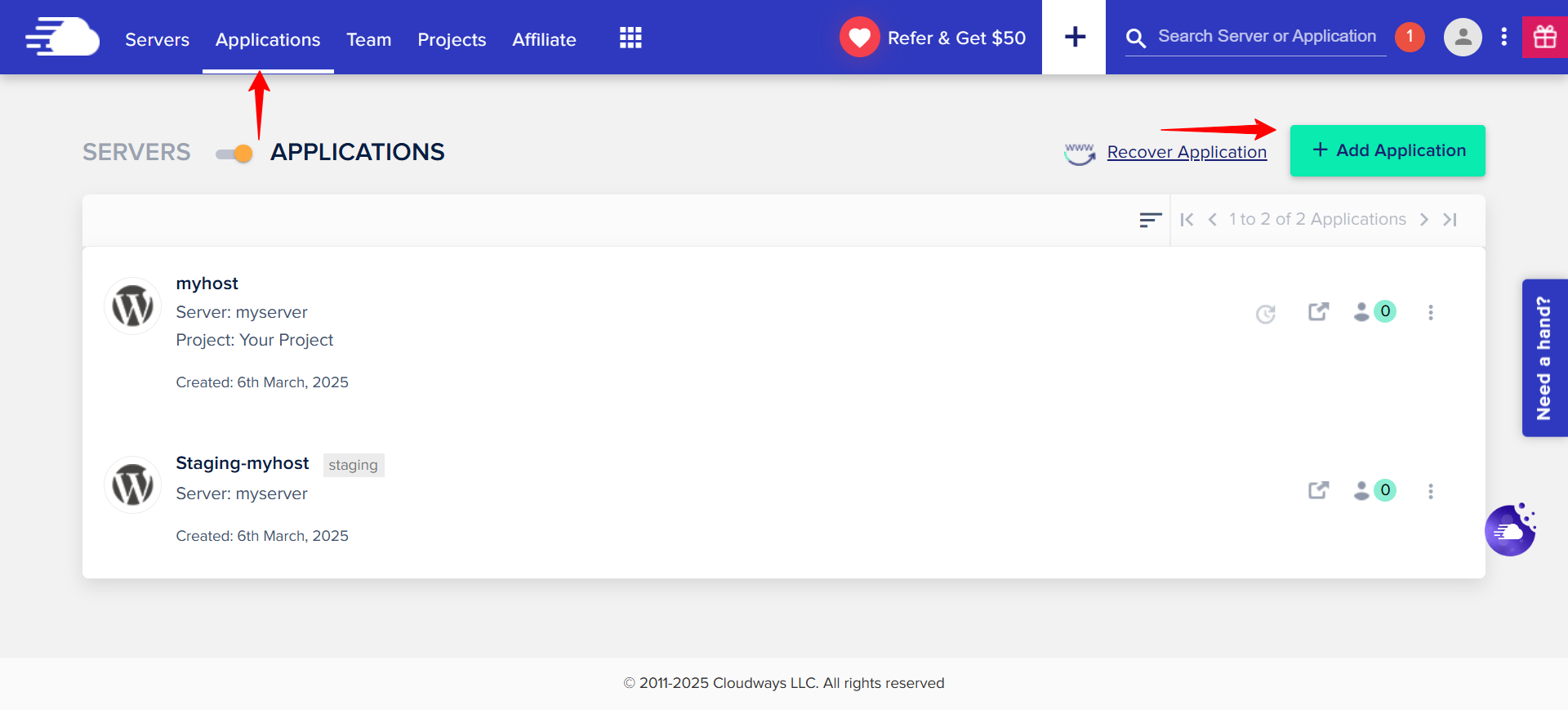 screenshot of Cloudways 