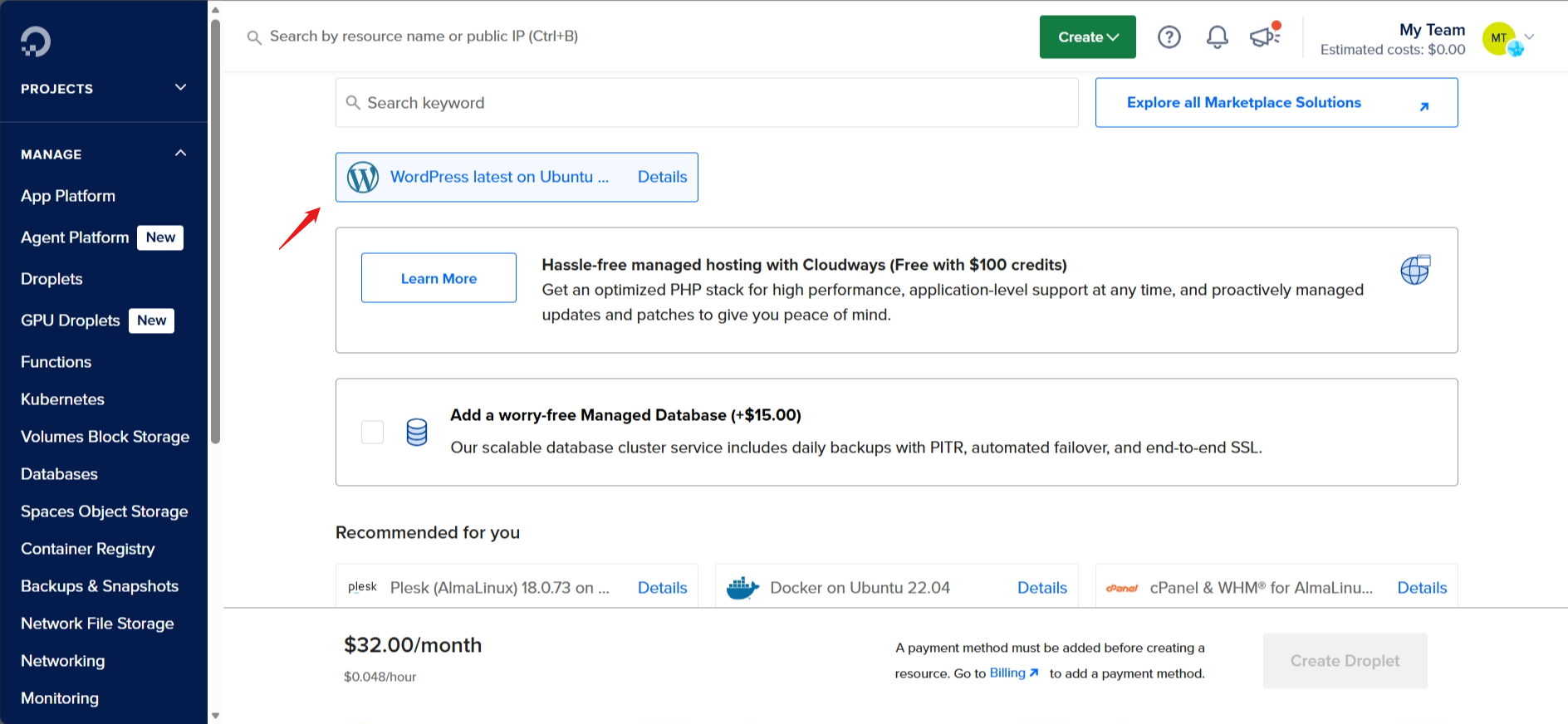 screenshot of Cloudways 