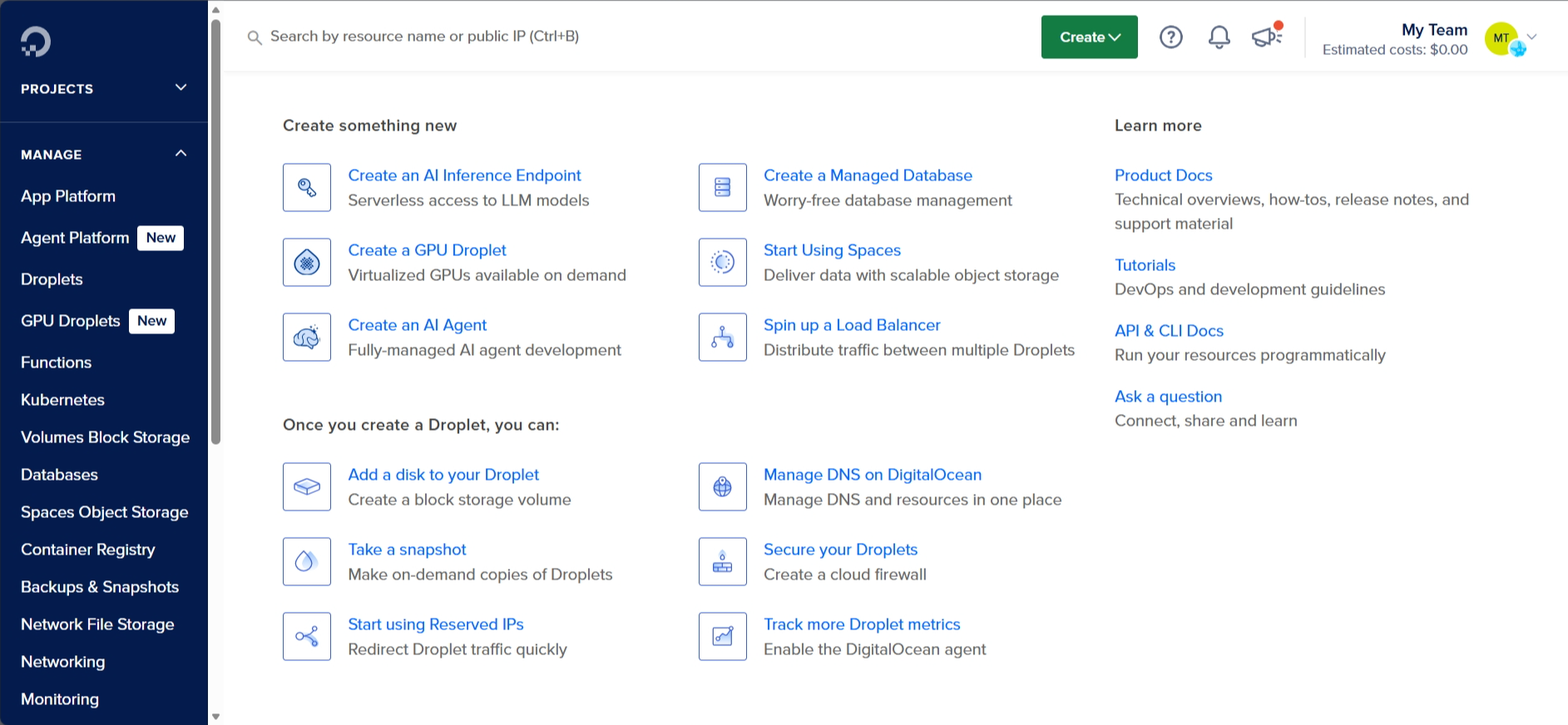Digital Ocean Dashboard
