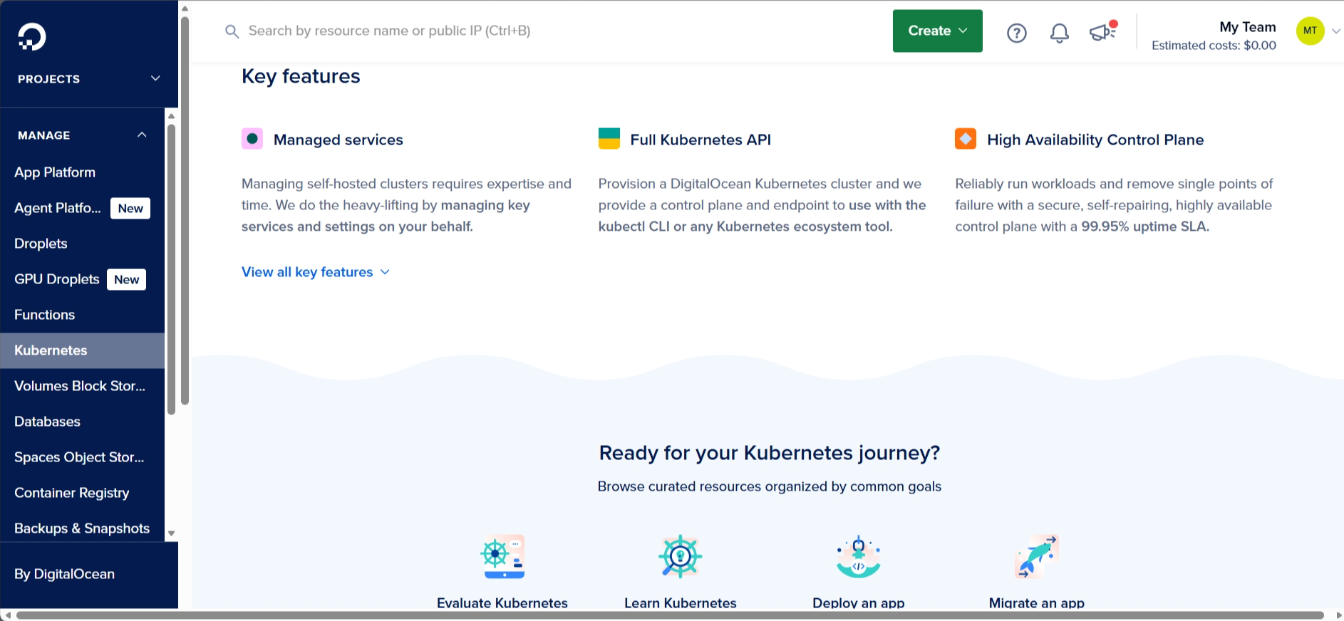 Digital Ocean dashboard