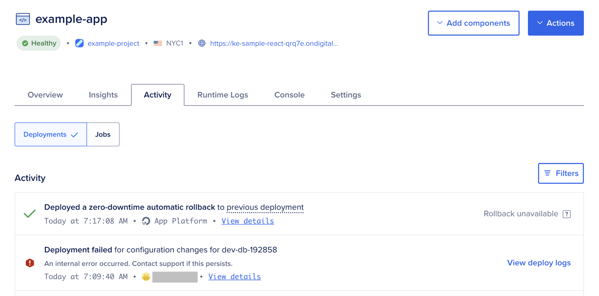 DigitalOcean Project page