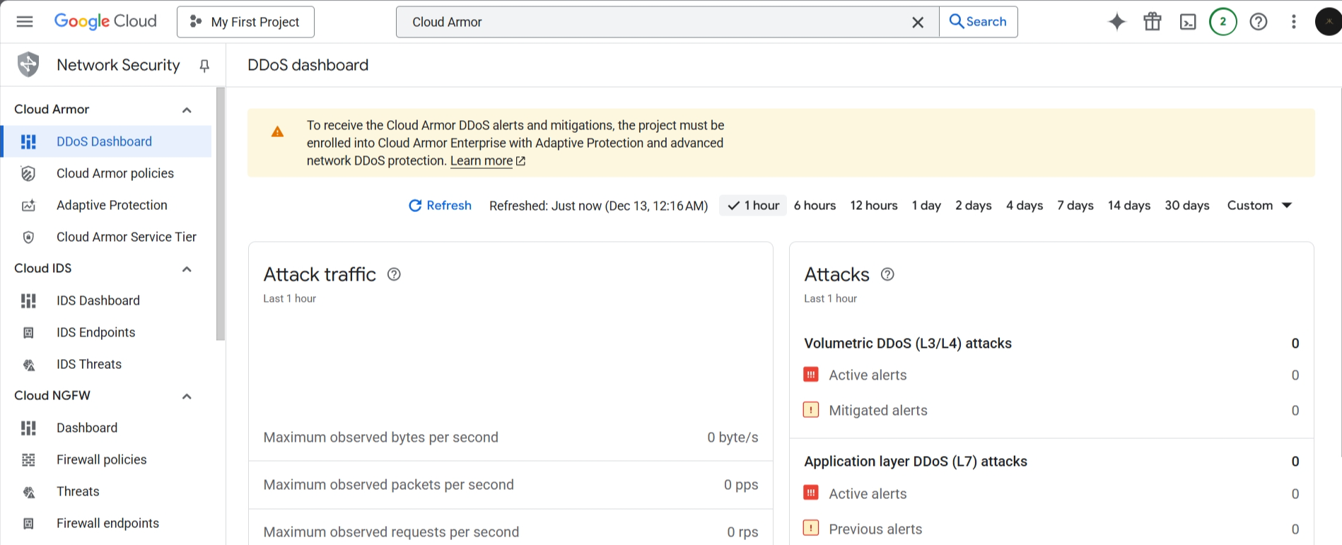 Google Cloud Platform DDoS dashboard