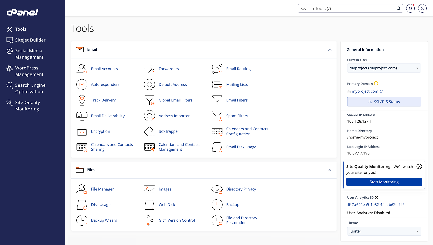 screenshot of cPanel