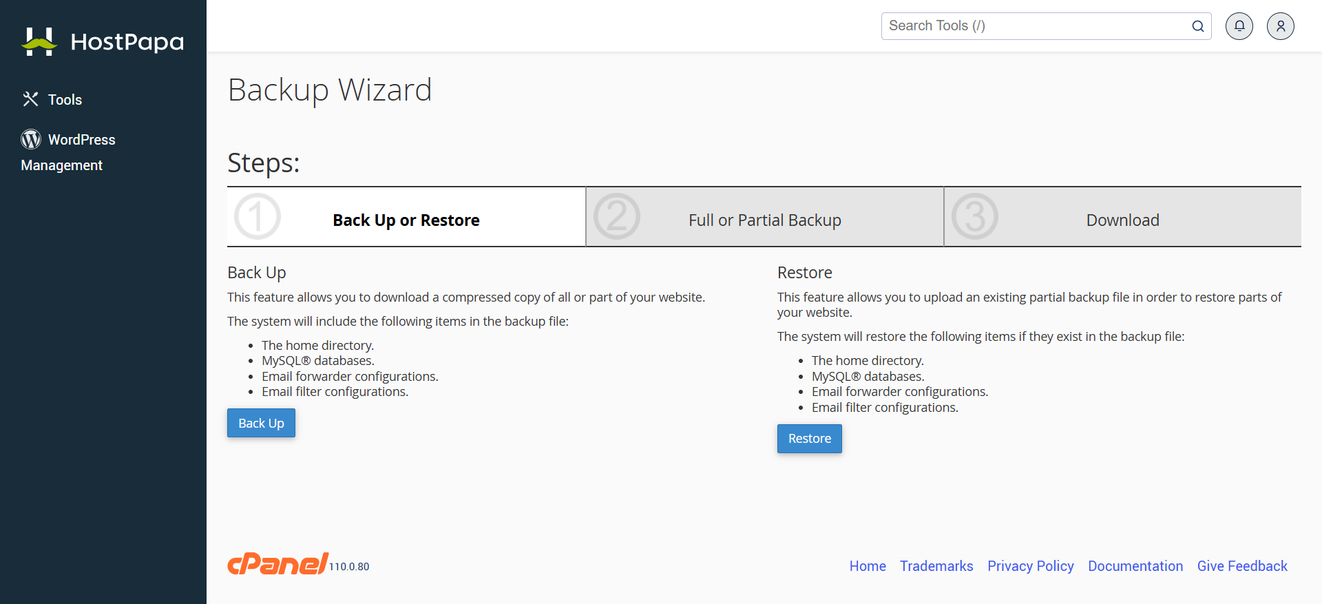 screenshot of Backup Wizard