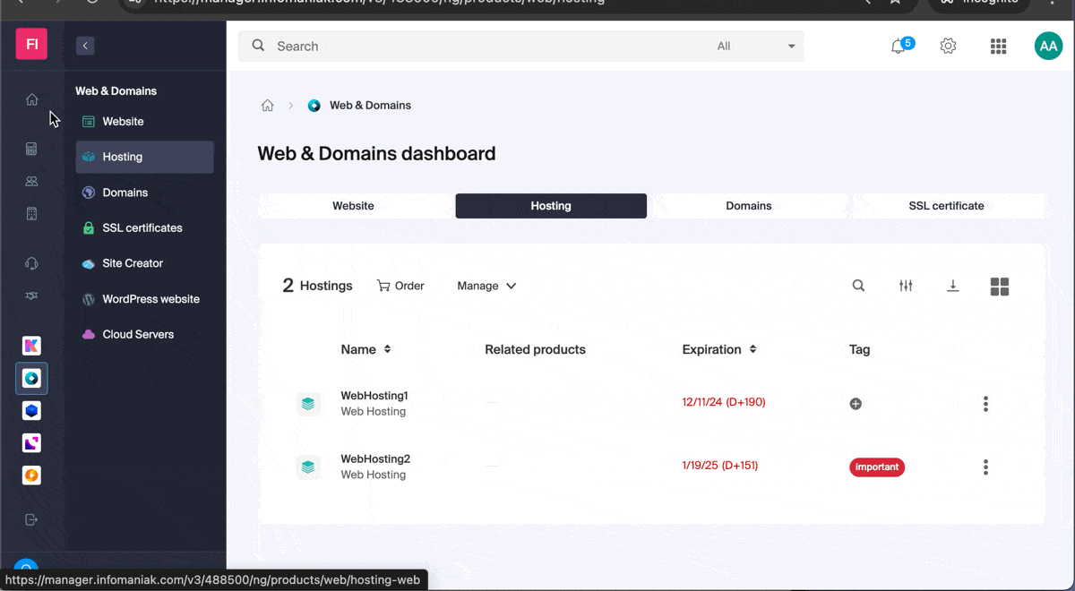 Infomaniak Dashboard