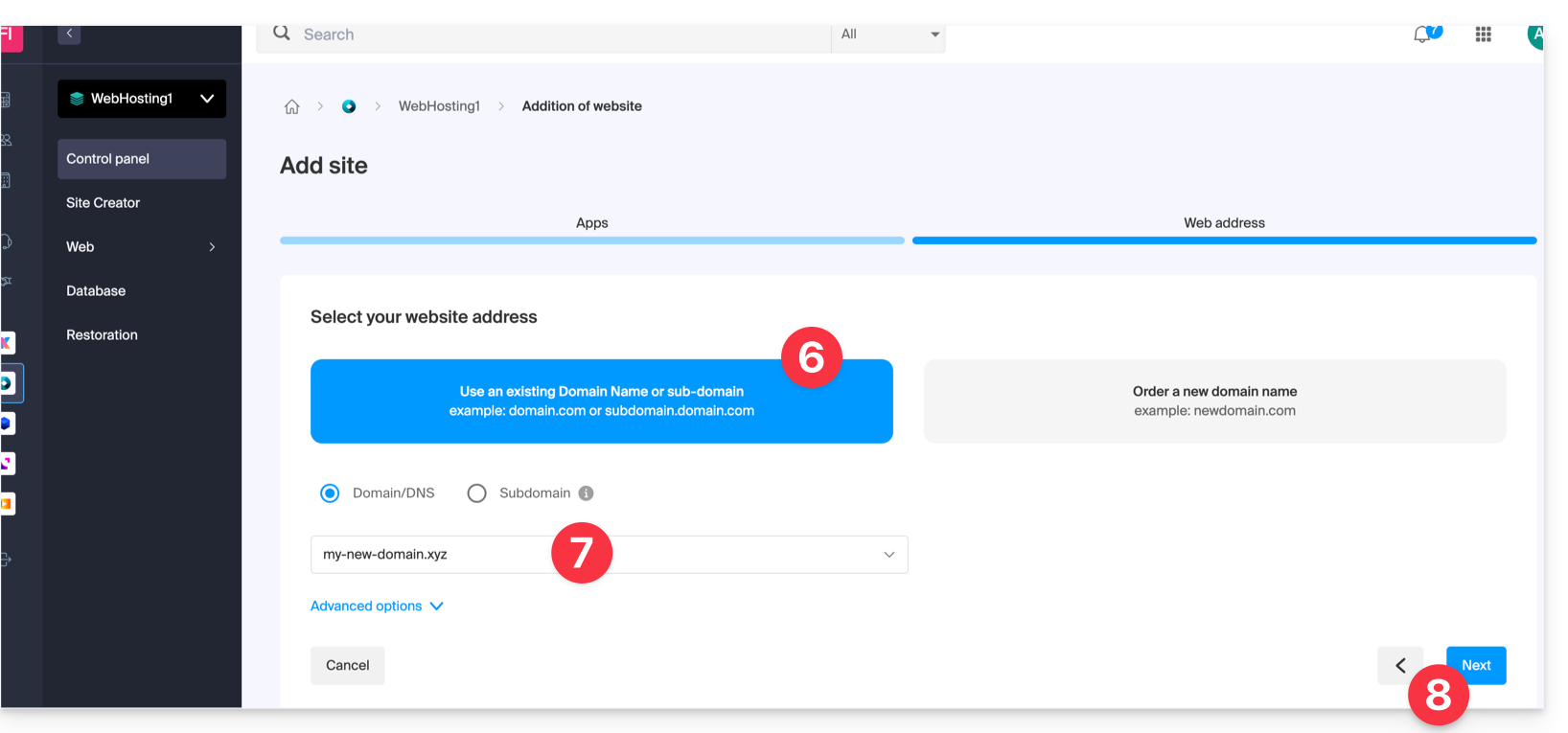 Selecting website address