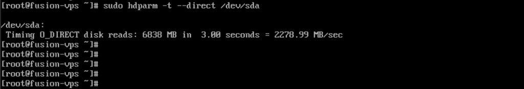 hdparm testing results screen.