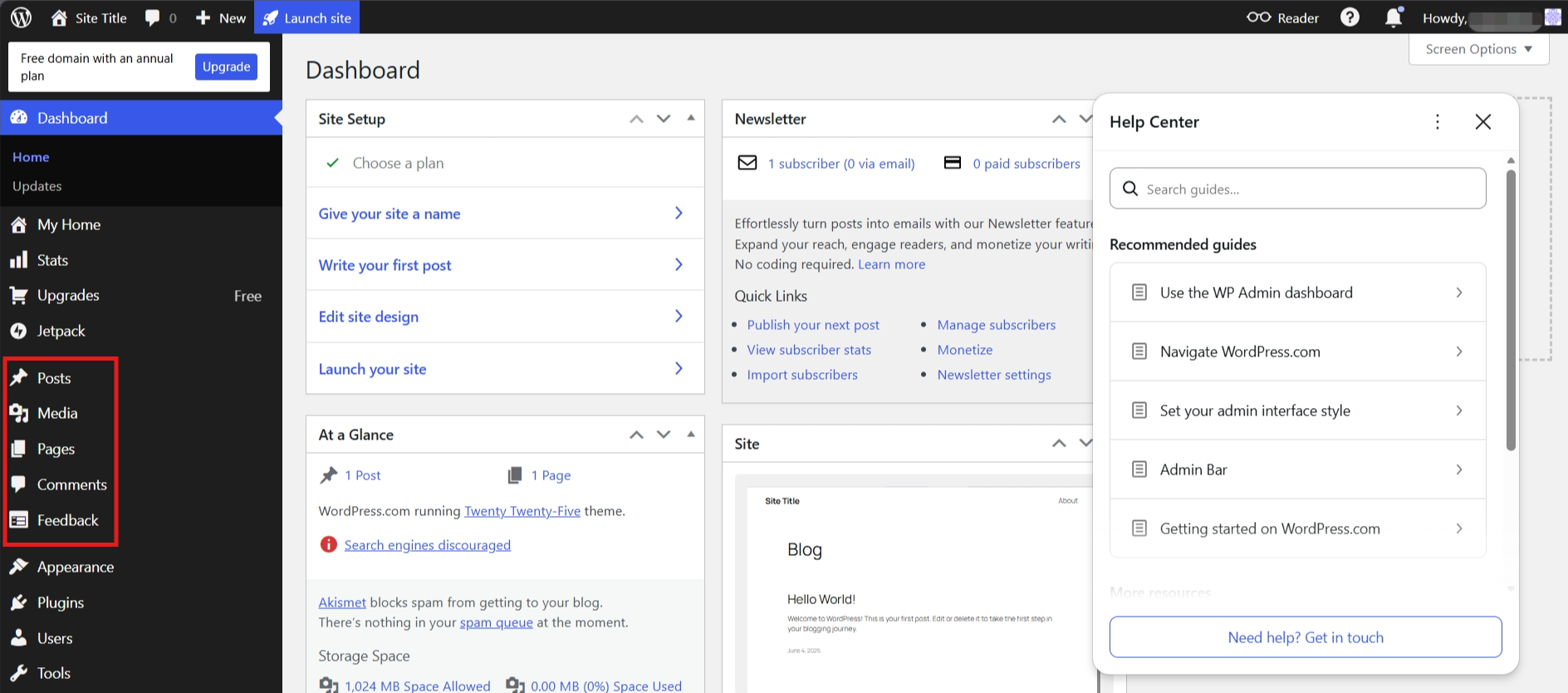 screenshot of the left sidebar menu