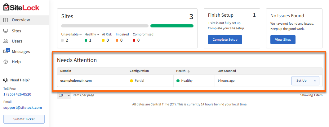 screenshot of the Sitelock