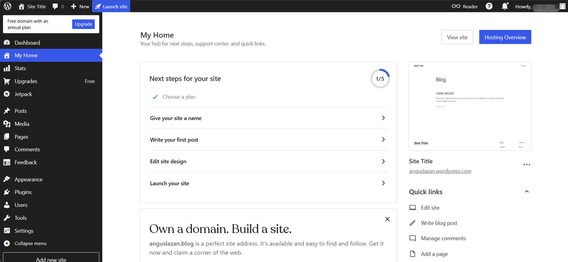 WordPress.com dashboard