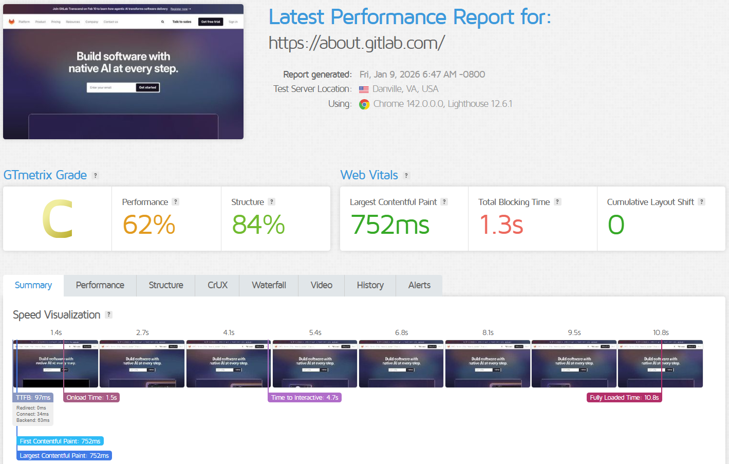screenshot of GCP Performance Results
