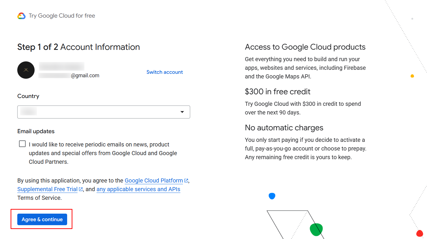screenshot of GCP website