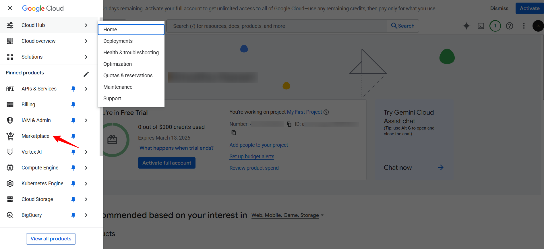 screenshot of GCP dashboard