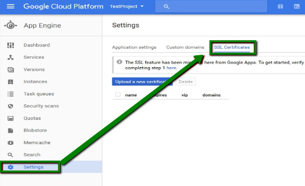 Illustration of GCP Settings