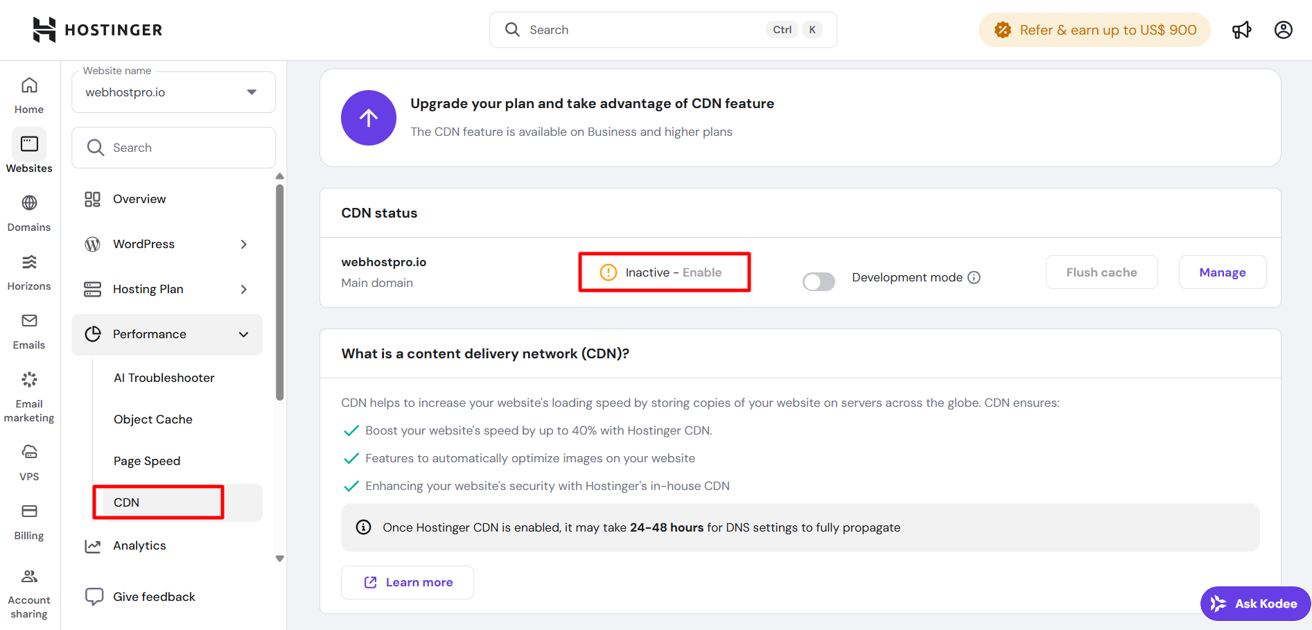 screenshot of the Hostinger 