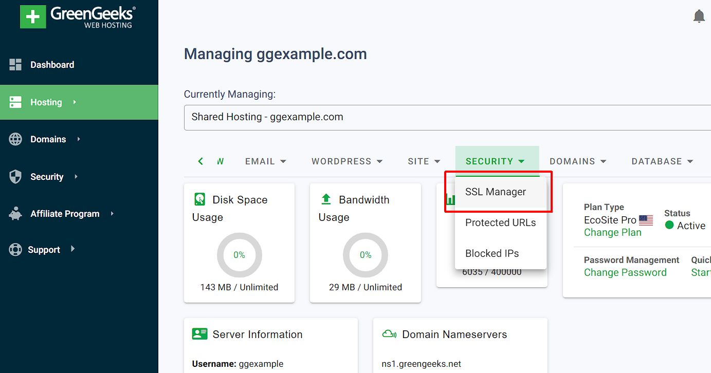 screenshot of the GreenGeeks 
