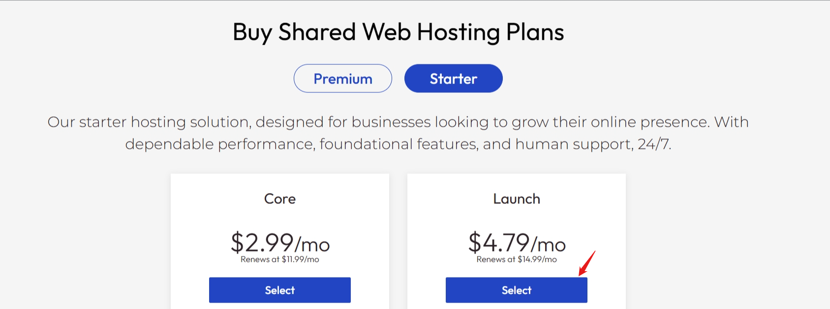 screenshot of the Hostinger hosting plans