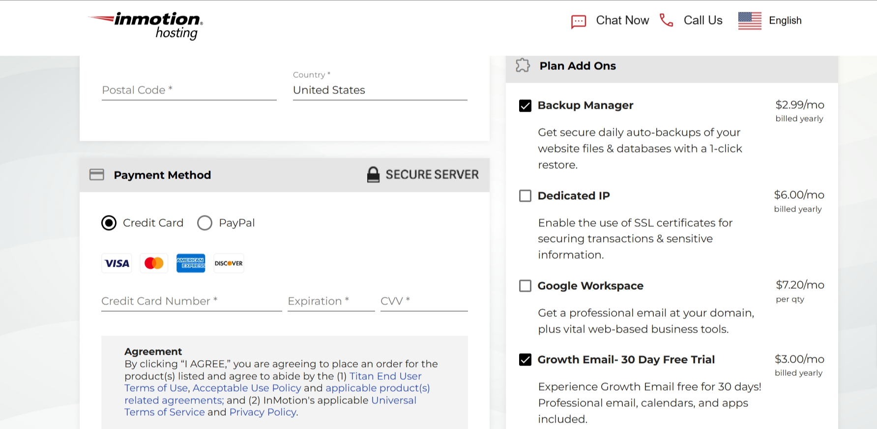 screenshot of the InMotion Payment methods