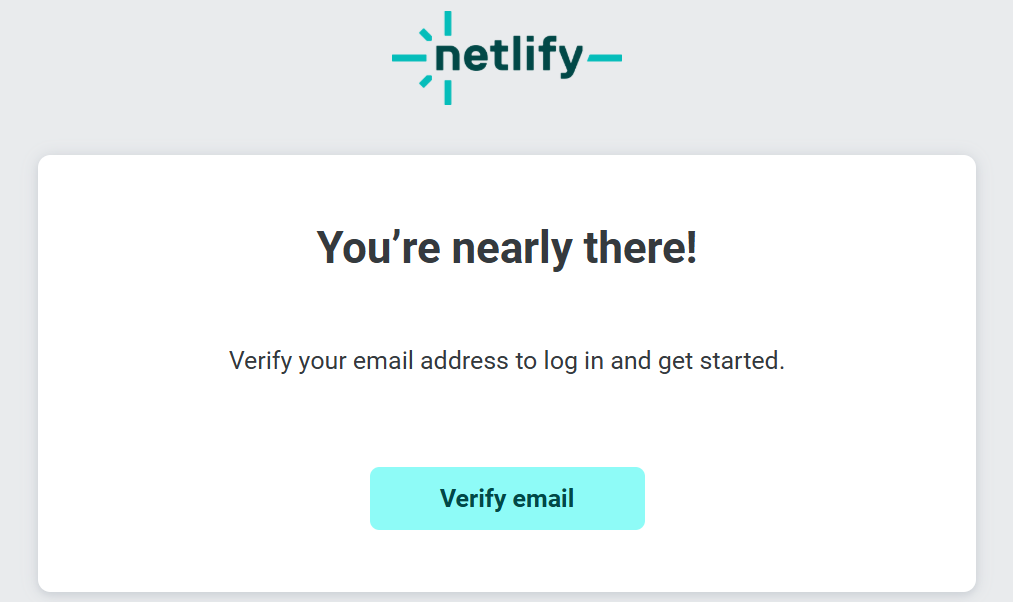 screenshot of Netlify email verification window
