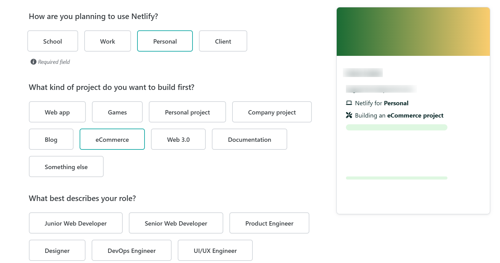 screenshot of Netlify account additional information